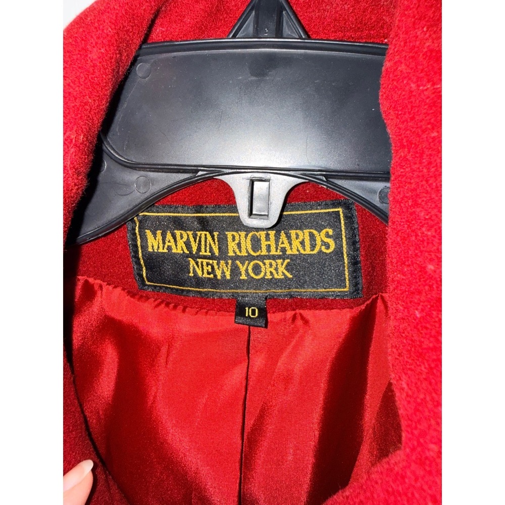 Marvin Richards New York Red Wool Blend Oversized Collar A-Line Coat Womens 10 - Picture 2 of 13